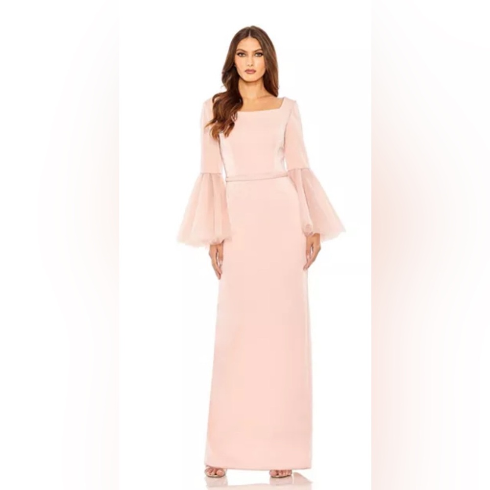 Mac Duggal FLOUNCE SLEEVE SQUARE NECK COLUMN GOWN